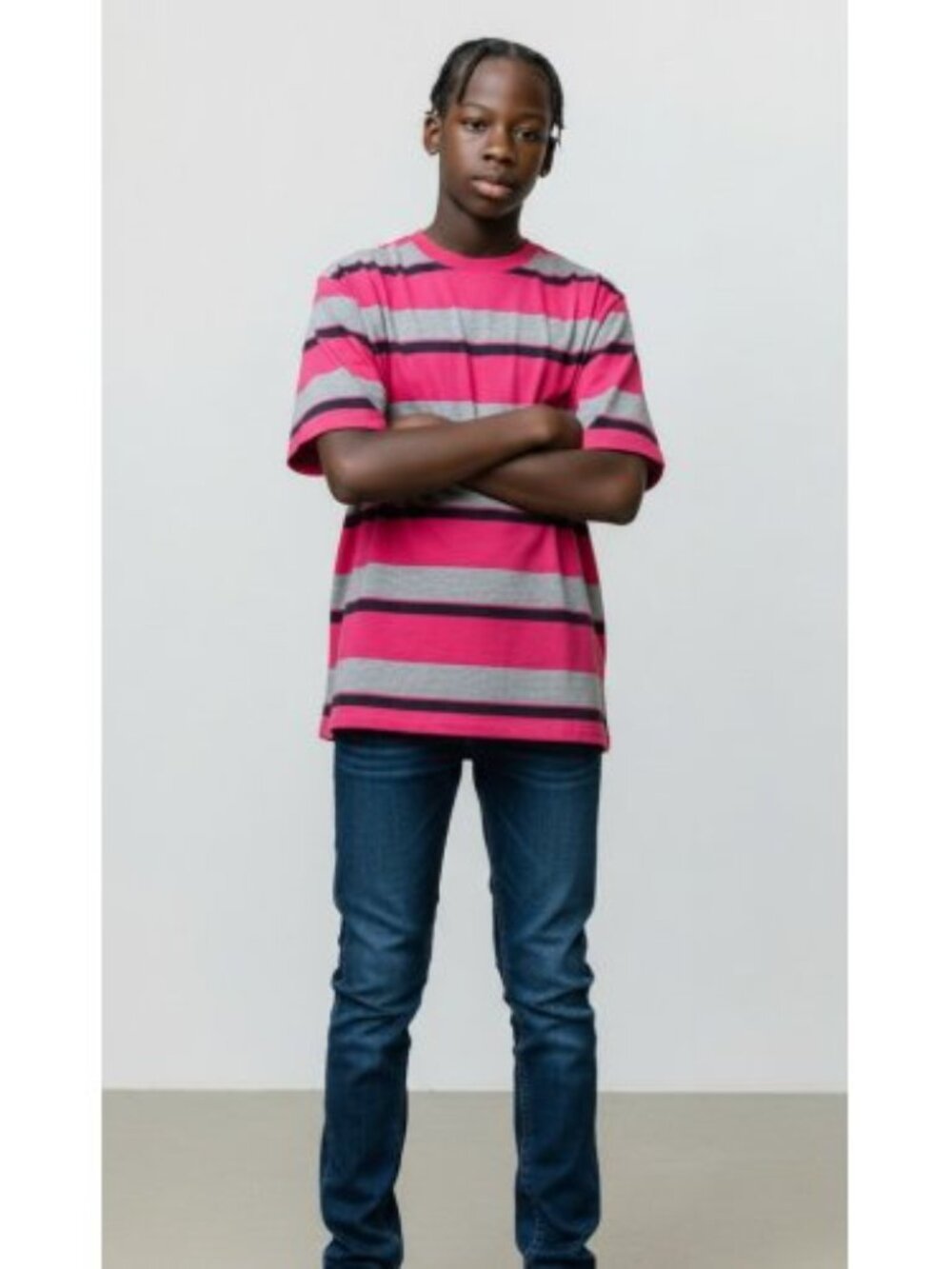 FADED GLORY Red and Gray Striped Short Sleeved Top Boys XXL Size 18
